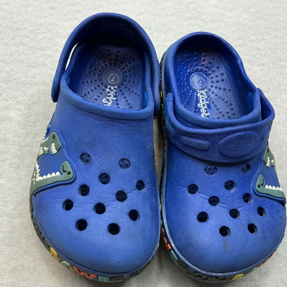 Kidgets Kids Dinosaur Clogs Blue RAWR‎ Graphic Size 7 Slip On Water Shoes